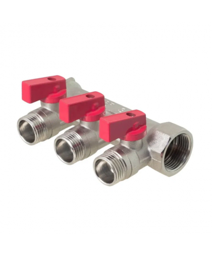 Коллектор с резьбой с кранами н/в 3/4*1/2 3вых. VALTEC