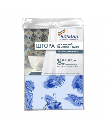 Штора для ванной 180*180см "Посейдон голубой" полиэтилен