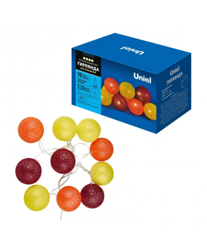 Гирлянда 10LED 1,35м "Шарики" теплый белый 2*AA Uniel Гирлянда 10LED 1,35м "Шарики" теплый белый 2*AA Uniel