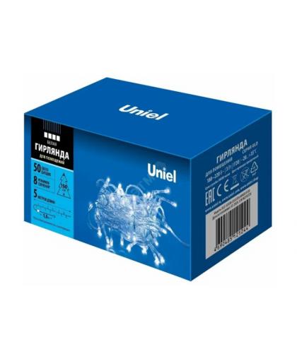 Гирлянда светодиод. 5,0м 50LED ULD-S0500-050/DTA IP20 белый, прозрач.провод Uniel