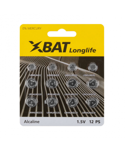 Элемент питания щелочной, тип AG1*2шт, AG3*2шт, AG10*2шт, AG12*2шт, AG13*4шт ХВАТ Longlife