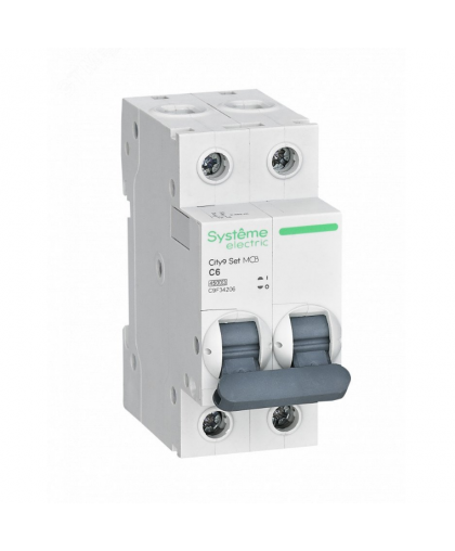 Выключатель автоматический двухполюсный 6А С 4.5kA 230B City9 Set Systeme Electric