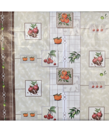Клеенка на тканевой основе "Фантазия" AS-865 клетка фрукты на беж.фоне 1,37*20м
