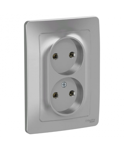 Розетка BLANCA двойная без заземл. без шторок 16А, 250В алюминий Розетка BLANCA двойная без заземл. без шторок 16А, 250В алюминий