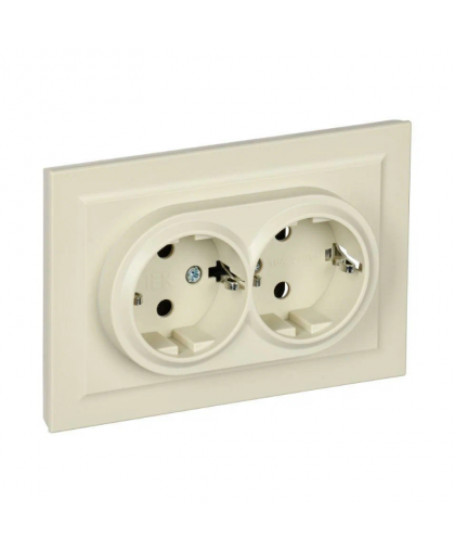 Розетка 2-местная с/з без защит.шторок 16А в сборе РС12-3-БрКр бежевый BRITE