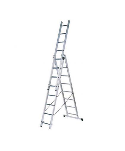 Лестница трехсекционная алюминиевая, 3*7 ступеней, H=202/316/426 см, вес 9,16 кг FIT Лестница трехсекционная алюминиевая, 3*7 ступеней, H=202/316/426 см, вес 9,16 кг FIT