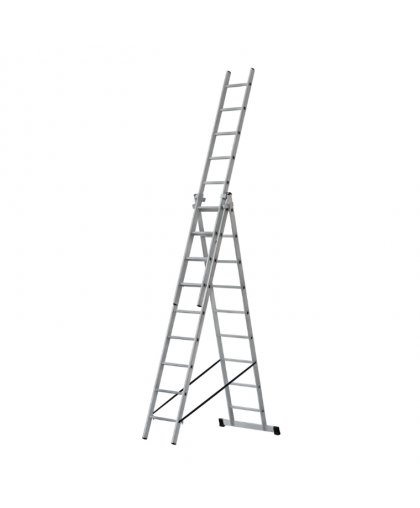 Лестница трехсекционная алюминиевая, 3*9 ступеней, H=257/426/591см, вес 11,18кг FIT Лестница трехсекционная алюминиевая, 3*9 ступеней, H=257/426/591см, вес 11,18кг FIT