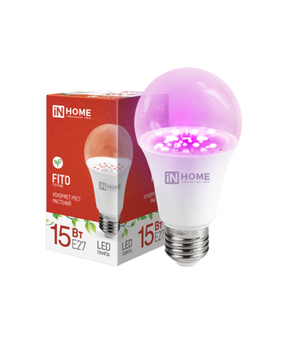 Фитолампа для рассады 15Вт Е27 А60 сине-красная Inhome Фитолампа для рассады 15Вт Е27 А60 сине-красная Inhome