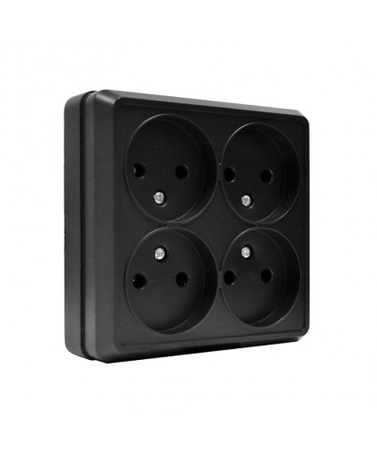 Розетка UNIVersal ОЛИМП 4-местная квадратная б/з черный ОП 16А 220В