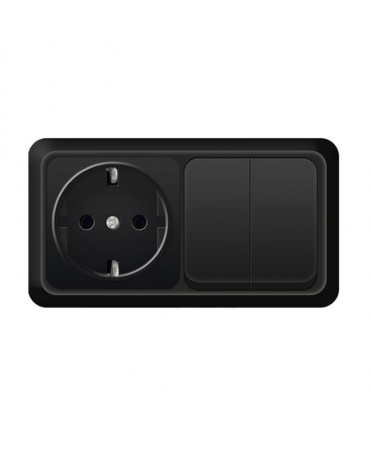 Блок UNIVersal ОЛИМП гориз. (2кл.выкл.+розетка с/з) черный