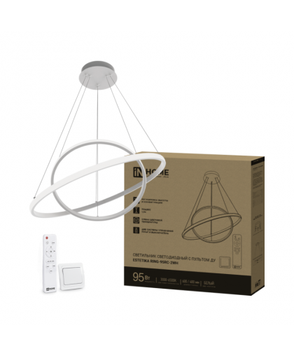 Светильник светодиод. ESTETIKA RING-95RC-2WH 950Вт 230В 3000-6500К пульт, трос 1,2м, белый IN HOME