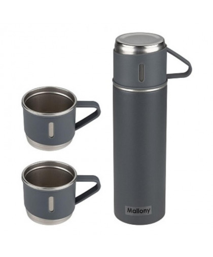 Термос 0,5л 3кружки нерж.сталь серый FESTA Mallony
