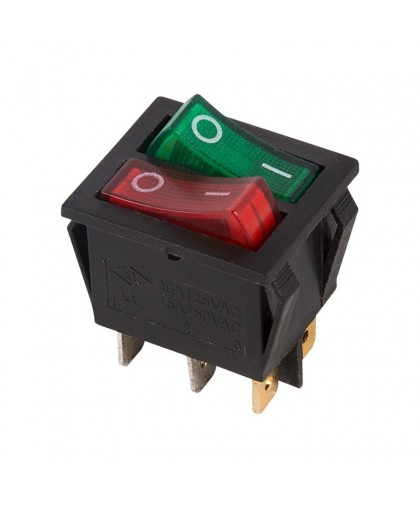 Выключатель - тумблер REXANT 15A 6 контактов 2полюса подсветка красный/зеленый